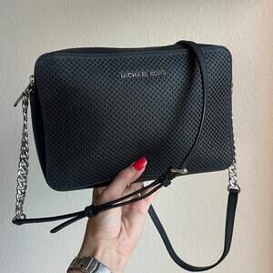Michael Kors Black Jet Set Travel Perforated Leather Crossbody Bag